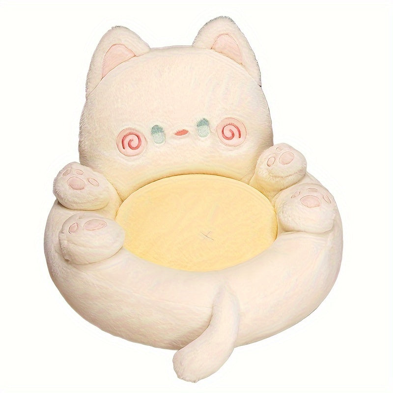 Cute Cartoon Cat Plush Chair Cushion - 1 Piece Polyester Fiber Tatami Floor Mat for Home Decor, Non-Slip Design for Living Room Sofa Office Chair, 100% Polyester, Hand Wash Only