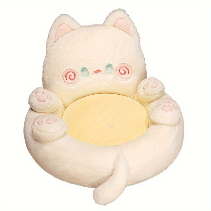 Cute Cartoon Cat Plush Chair Cushion - 1 Piece Polyester Fiber Tatami Floor Mat for Home Decor, Non-Slip Design for Living Room Sofa Office Chair, 100% Polyester, Hand Wash Only
