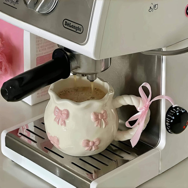 1pc Cute Pink Bow Mug – Embossed Design, Insulated Coffee Cup for Breakfast, Milk, or Tea, Reusable & Dishwasher Safe, Perfect for Holiday Gifting, Breakfast Coffee Mug | Whimsical Mug Design | Dishwasher Safe Mug, Coffee Accessories