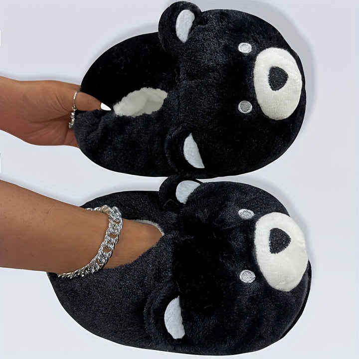 Funny Cartoon Fuzzy Novelty Slippers, Slip On Soft Sole Flat Non-slip Comfy Shoes, Winter Plush Home Warm Shoes