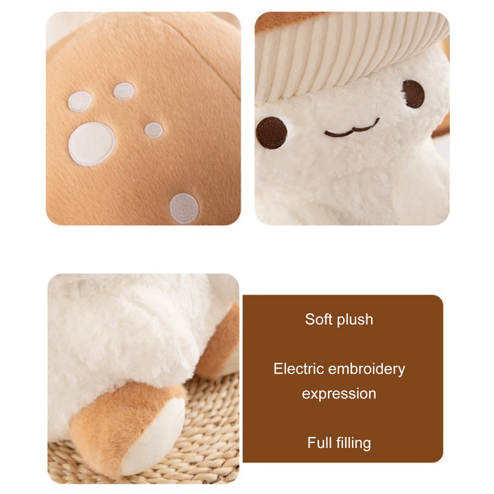 Adorable Plush Mushroom Toy - Soft Stuffed Doll with Expressive Eyes & Ribbed Hat, Beige & White Design for Home or Office Decor, Perfect Youngsters' Birthday Gift, Stuffed Animal