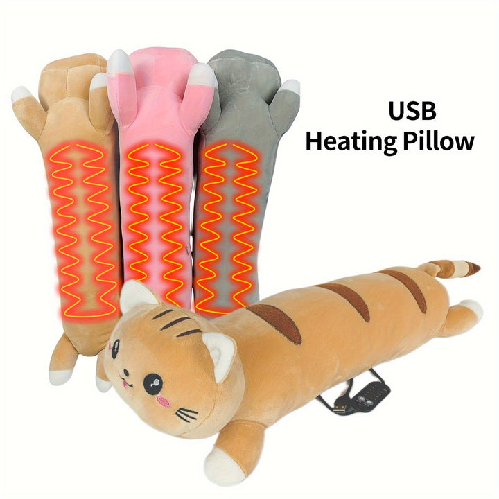 1pc USB Heating Pillow with Cute Cat Design - Multi-Color, Adjustable Temperature, Portable Back, Neck & Shoulder Warmer for All Seasons, Machine Washable, Polyester Cover, Polypropylene Filling, Ideal for Adults, Machine Washable Pillow | Adjustable Temp