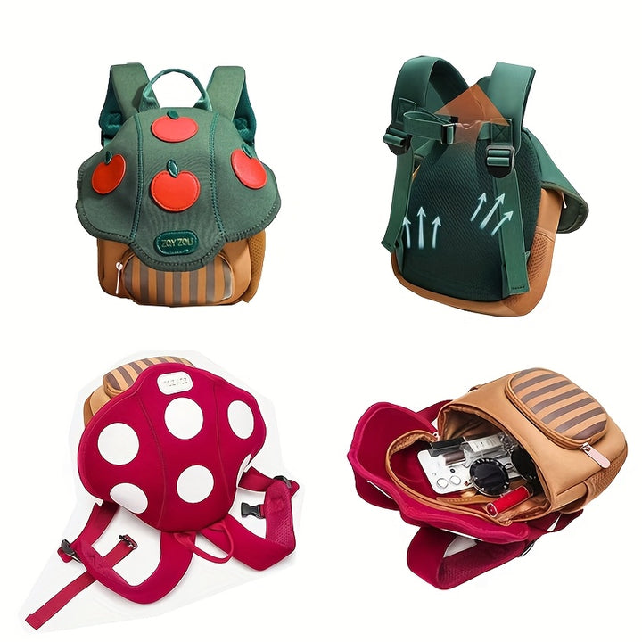 Whimsical Mushroom House Backpack - Large Capacity, Lightweight & Adjustable Straps, Pink/Green Cartoon Design with Red Spots, Polyester, Hand-Washable, Perfect for School, Travel & Everyday Use, Travel Bag | Playful Accessory | Decorative Elements