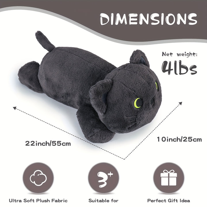 Giant Black Cat Weighted Plush Animal – 22 Inch 4lbs Soft Polyester Stuffed Toy, Cute Kawaii Plushie Gift for Youngsters & Girlfriend, Perfect for Birthday or Easter, Cat Lover Gifts