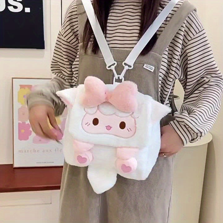Adorable Cartoon Sheep Backpack - Soft, Fluffy, Lightweight with Removable Strap, Zipper Closure, Polyester Lining, Hand Washable, Perfect for School & Casual Use, School Backpack | Playful Design | Lightweight Backpack