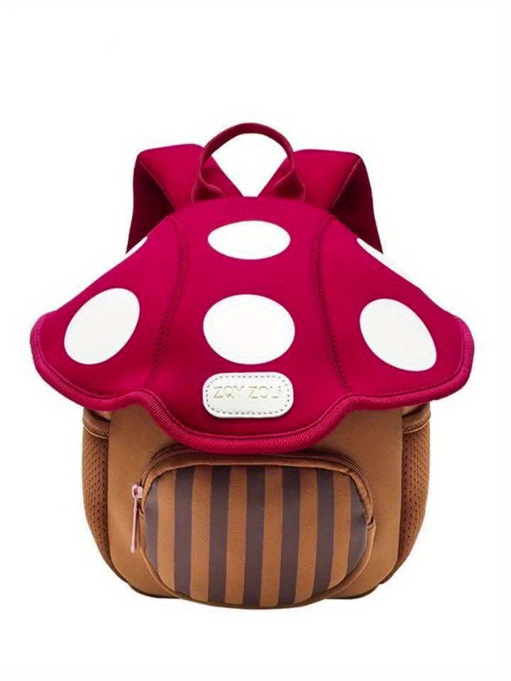 Whimsical Mushroom House Backpack - Large Capacity, Lightweight & Adjustable Straps, Pink/Green Cartoon Design with Red Spots, Polyester, Hand-Washable, Perfect for School, Travel & Everyday Use, Travel Bag | Playful Accessory | Decorative Elements