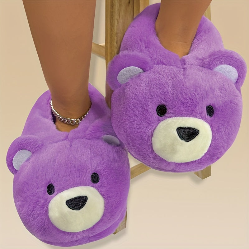 Funny Cartoon Fuzzy Novelty Slippers, Slip On Soft Sole Flat Non-slip Comfy Shoes, Winter Plush Home Warm Shoes