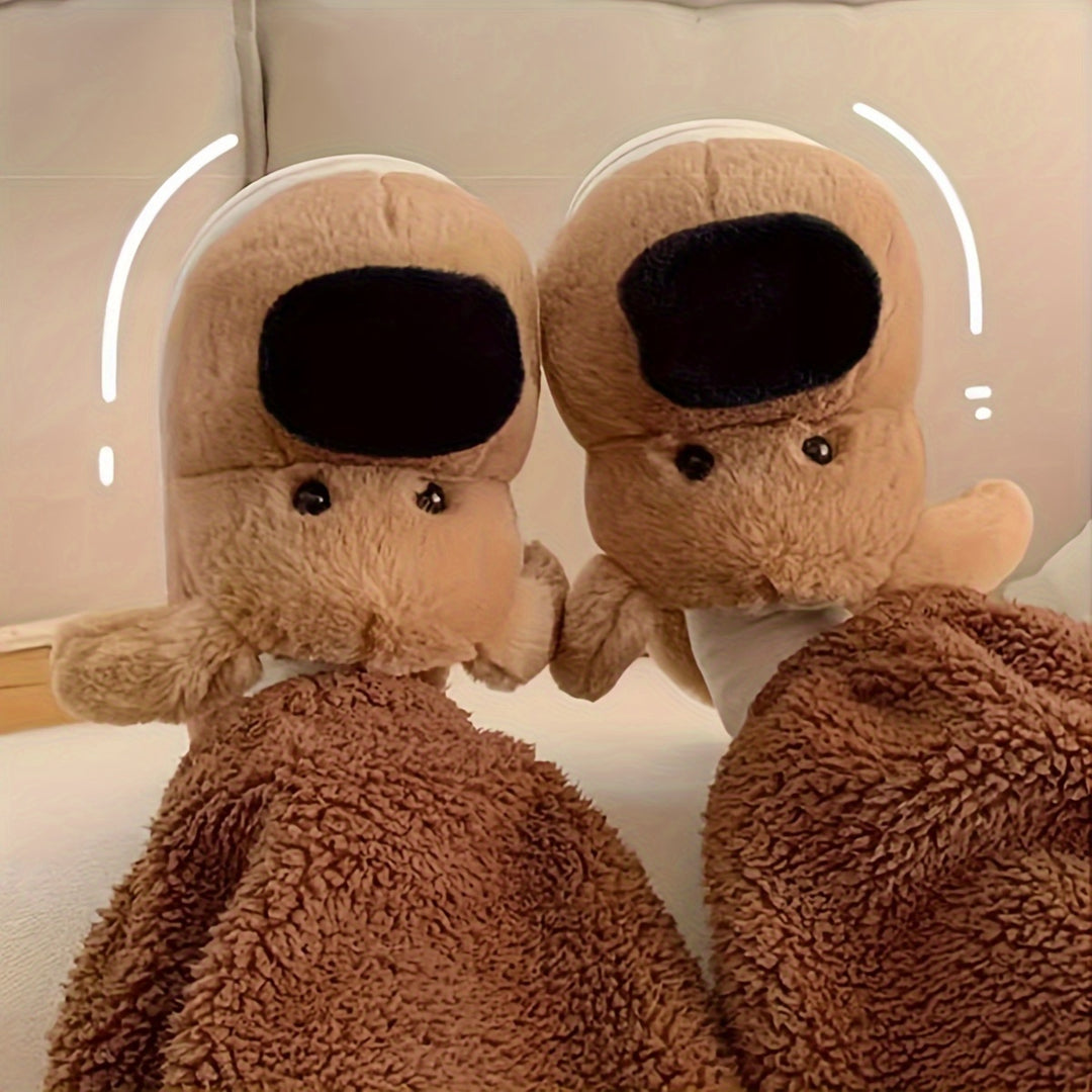 [Cute Cartoon Dog Slippers] Cute Cartoon Dog Slippers - 1 Pair Warm Plush Winter Indoor Footwear, EVA Sole, Round Toe Slip-On for Fall/Winter