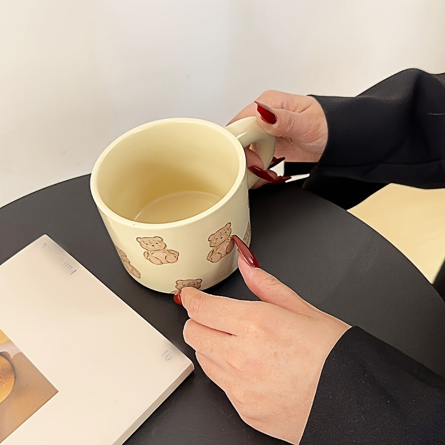 1pc.12.85oz, Little Bear Milk Fufu Ceramic Cup Coffee Cup Mug Girls Water Cup Family Drinking Water Cup Gift
