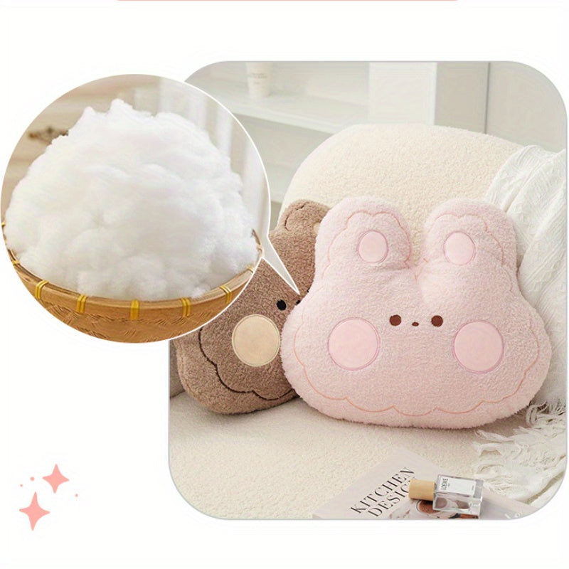 Cute Cartoon Pink Bunny And Brown Bear Car Lumbar Support Pillow - Soft And Comfortable, Suitable for Sofa, Office Decor, And Car Seat Back Support, Featuring a Bunny And Bear Cartoon Theme, Hand Wash Only.