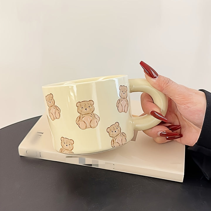 1pc.12.85oz, Little Bear Milk Fufu Ceramic Cup Coffee Cup Mug Girls Water Cup Family Drinking Water Cup Gift