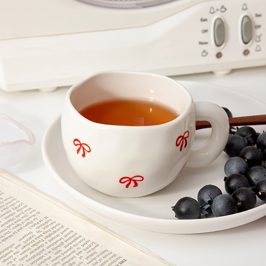 YumiPLUS 9oz Ceramic Bowknot Coffee Cup - Cute Japanese-Inspired Design, Perfect for Milk, Coffee & Tea - Reusable, Insulated, Dishwasher Safe - Ideal Gift
