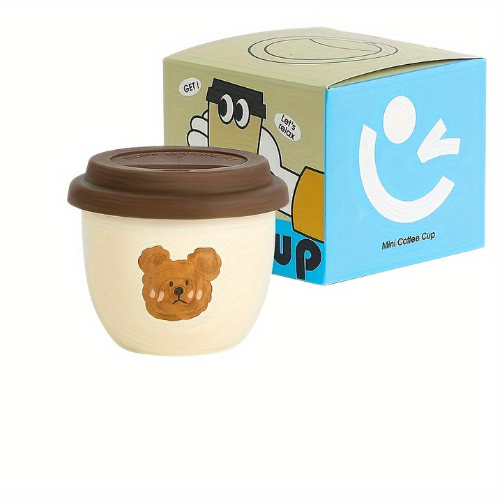One, small capacity of 8.28oz coffee cup, suitable for drinking exquisite mini coffee in one sip, cute bear-shaped tea cup with lid, suitable for home use and office use, suitable as a gift for couples, graduation season gifts, bestie gift, colleague gift