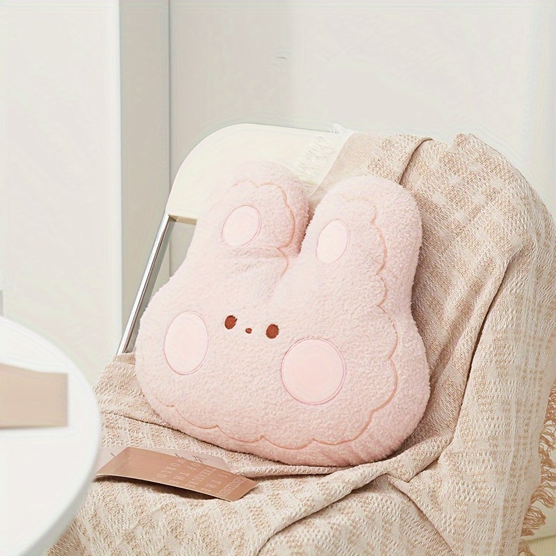 Cute Cartoon Pink Bunny And Brown Bear Car Lumbar Support Pillow - Soft And Comfortable, Suitable for Sofa, Office Decor, And Car Seat Back Support, Featuring a Bunny And Bear Cartoon Theme, Hand Wash Only.