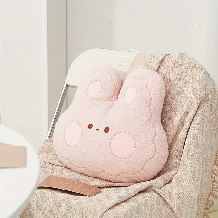 Cute Cartoon Pink Bunny And Brown Bear Car Lumbar Support Pillow - Soft And Comfortable, Suitable for Sofa, Office Decor, And Car Seat Back Support, Featuring a Bunny And Bear Cartoon Theme, Hand Wash Only.