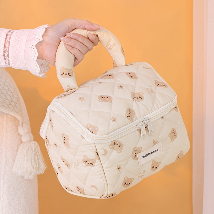1pc Cute Brown Bear House Makeup Bag - Large Capacity, Portable Travel Organizer with Zipper Pockets, Unscented, Ideal for Cosmetics and Toiletries, Travel Organizer Bag | Playful Design | Zippered Bag, Makeup Bags