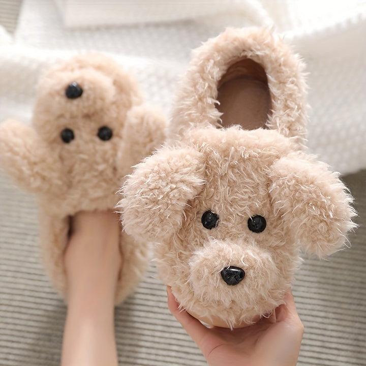 Cozy & Warm Soft Sole Cartoon Puppy Plush Slippers - Unisex Plus Size Fuzzy Shoes for Men & Women - Winter Novelty Slip On
